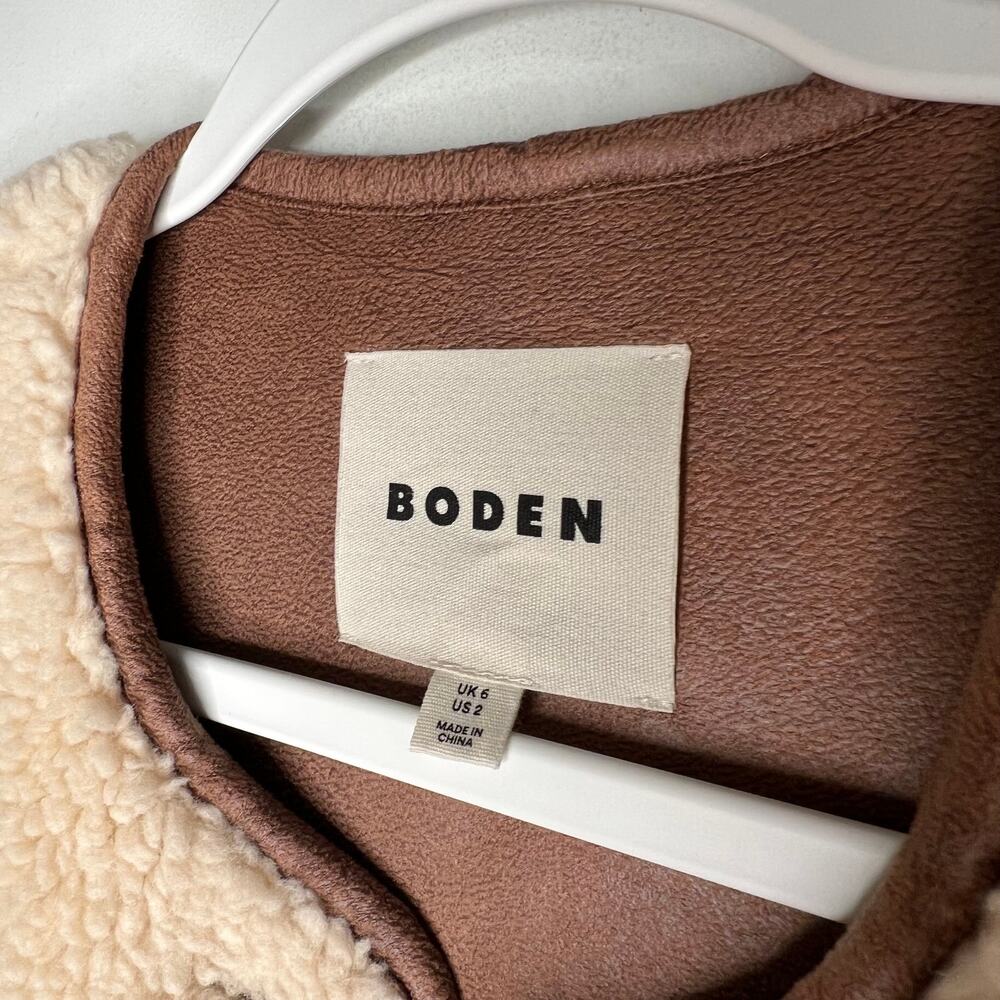 Boden Cream Faux Fur Clerkenwell Borg Button Gilet Vest Size 2 - Picture 7 of 9